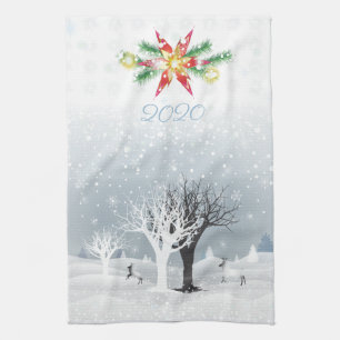 Merry Christmas & Happy New Year! 2024 XMAS Snow Tea Towel