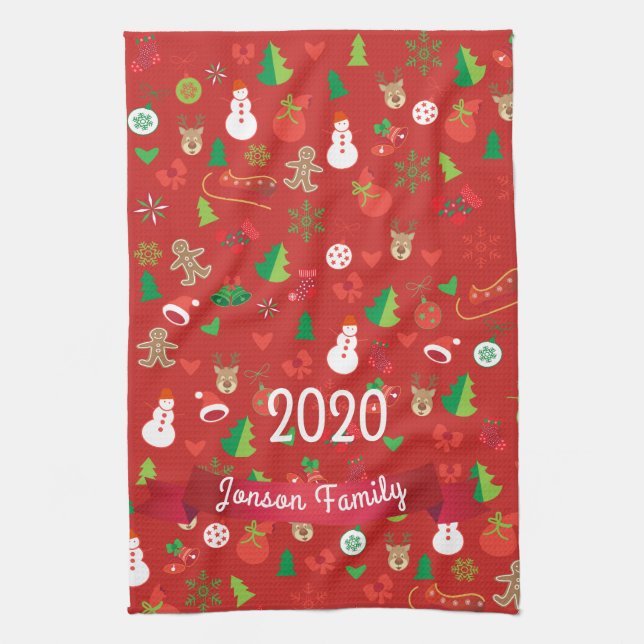 Merry Christmas & Happy New Year 2024 XMAS Snowman Tea Towel (Vertical)