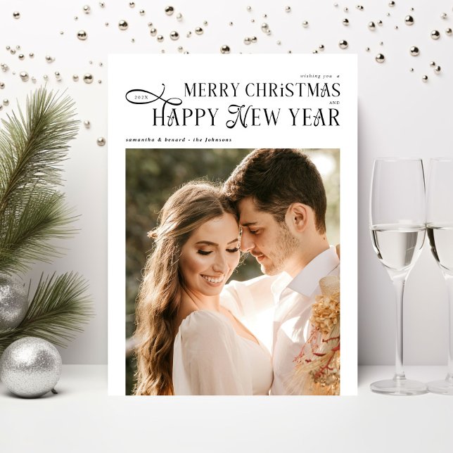 Merry Christmas Happy New Year 2 Photos Newlyweds Holiday Card (Creator Uploaded)