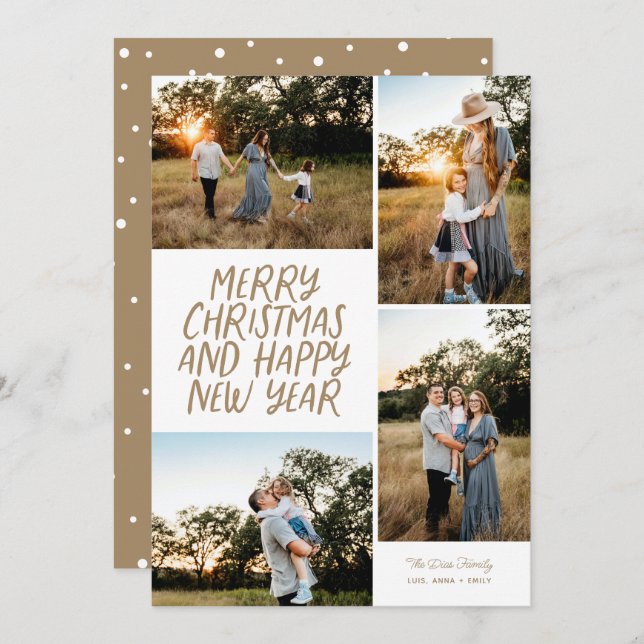Merry Christmas Happy New Year 4 Photo Collage Hol Holiday Card (Front/Back)