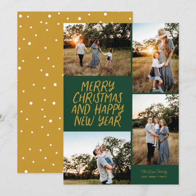 Merry Christmas Happy New Year 4 Photo Collage Holiday Card (Front/Back)