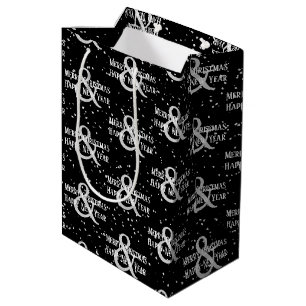 Merry Christmas Happy New Year And Snowflakes Medium Gift Bag
