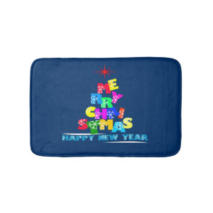 Merry Christmas Happy New Year Bath Mat