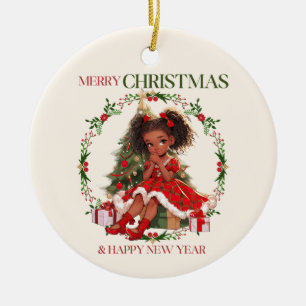 Merry Christmas & Happy New Year Black Girl Magic Ceramic Ornament