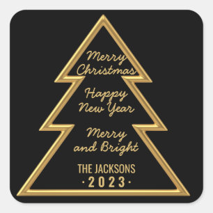 Merry Christmas & Happy new year Black Square Sticker