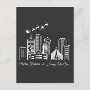 Merry Christmas Happy New Year Boston Massachusett Postcard