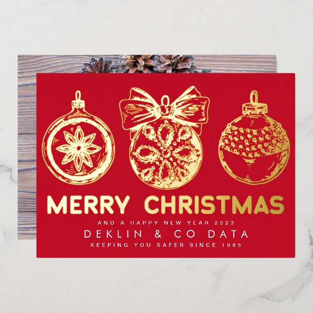 Merry Christmas Happy New Year Business Logo Photo Foil Holiday Card (Front/Back)