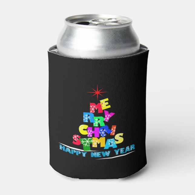Merry Christmas Happy New Year Can Cooler (Can Front)