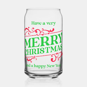 Merry Christmas & Happy New Year Can Glass