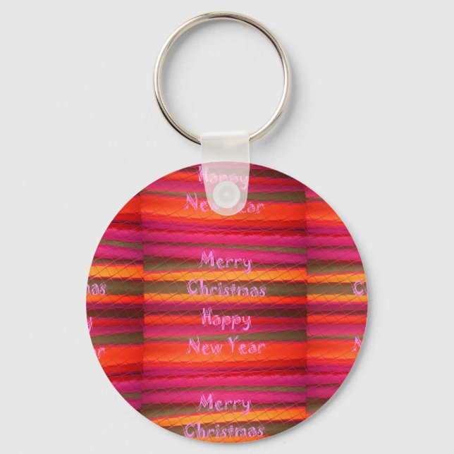 Merry Christmas Happy New Year Canvas Color Design Key Ring (Front)