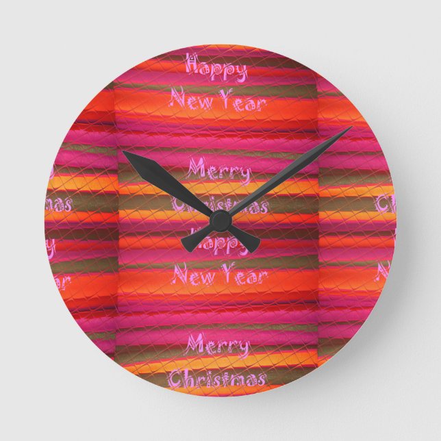 Merry Christmas Happy New Year Canvas Color Design Round Clock (Front)