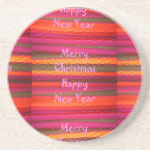 Merry Christmas Happy New Year Canvas Colour Desig Coaster