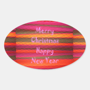 Merry Christmas Happy New Year Canvas Colour Desig Oval Sticker