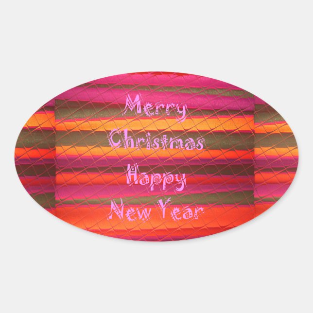 Merry Christmas Happy New Year Canvas Colour Desig Oval Sticker (Front)