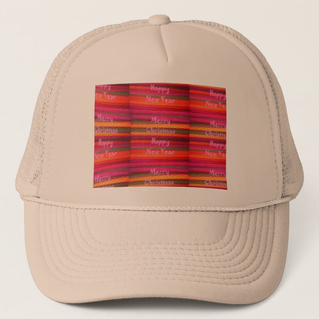 Merry Christmas Happy New Year Canvas Colour Desig Trucker Hat (Front)