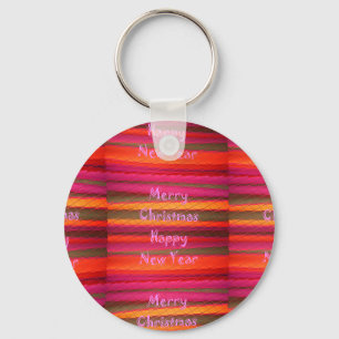 Merry Christmas Happy New Year Canvas Colour Key Ring