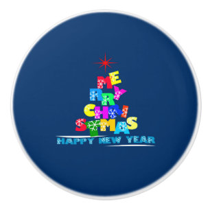 Merry Christmas Happy New Year Ceramic Knob