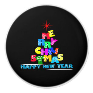 Merry Christmas Happy New Year Ceramic Knob