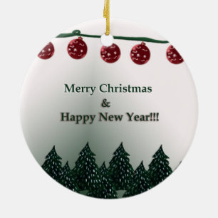 Merry Christmas, Happy New Year Ceramic Ornament