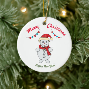 Merry christmas Happy New Year Ceramic Ornament