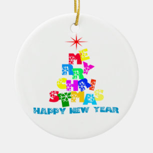Merry Christmas Happy New Year Ceramic Tree Decoration