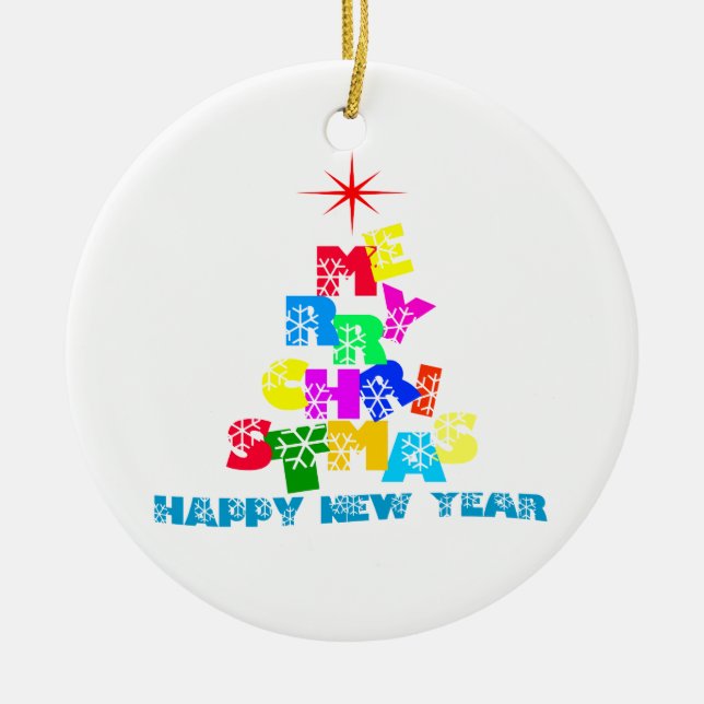 Merry Christmas Happy New Year Ceramic Tree Decoration (Front)
