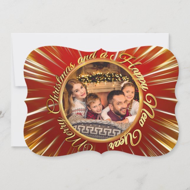 Merry Christmas Happy New Year Circle Photo Fancy Holiday Card (Front)