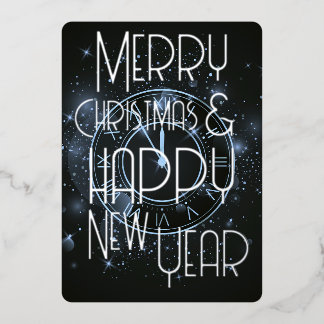 Merry Christmas Happy New Year Clock Foil Holiday Card