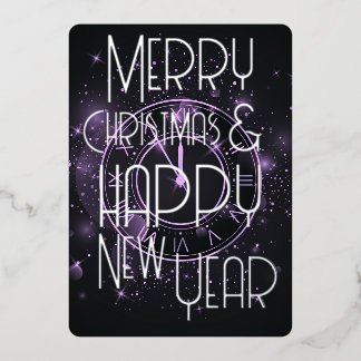 Merry Christmas Happy New Year Clock Foil Holiday Card