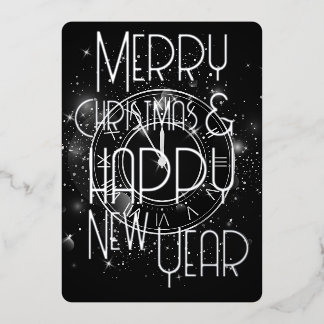 Merry Christmas Happy New Year Clock Foil Holiday Card
