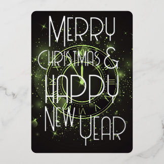 Merry Christmas Happy New Year Clock Foil Holiday Card