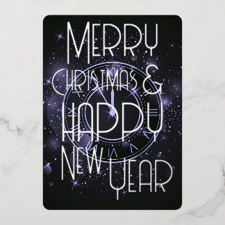 Merry Christmas Happy New Year Clock Foil Holiday Card
