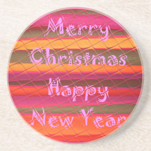 Merry Christmas Happy New Year Colour Design Coaster