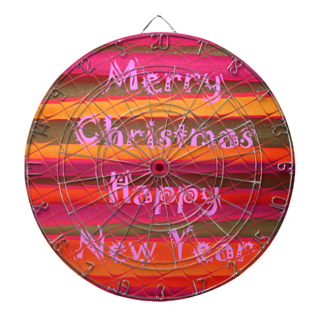 Merry Christmas Happy New Year Colour Design Dartboard (Front)