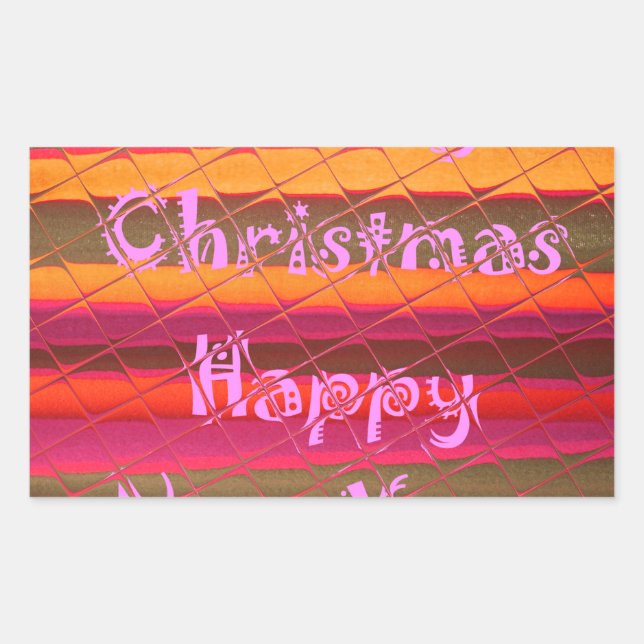 Merry Christmas Happy New Year Colour Design Rectangular Sticker (Front)