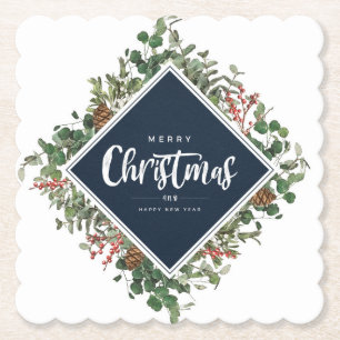 Merry Christmas/Happy New Year Contemporary Framed Paper Coaster