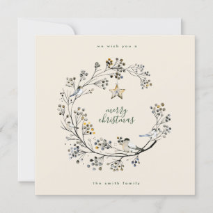 Merry Christmas Happy New Year Cream Green Holiday Card