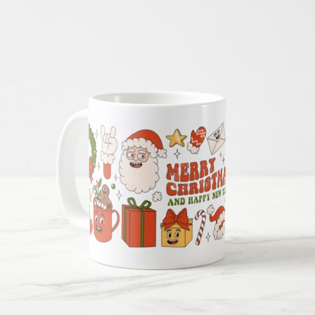 Merry Christmas & Happy New Year Cute Cartoon Xmas Coffee Mug (Front Left)