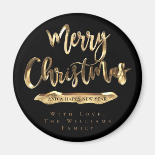 Merry Christmas Happy New Year Elegant Black Gold Magnet