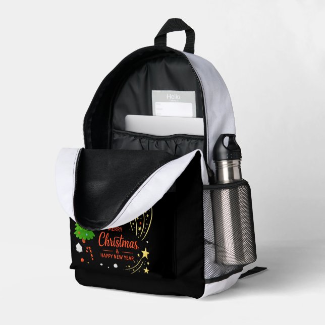 Merry Christmas & Happy New Year  Festive Backpack (Back Corner Right (Open))