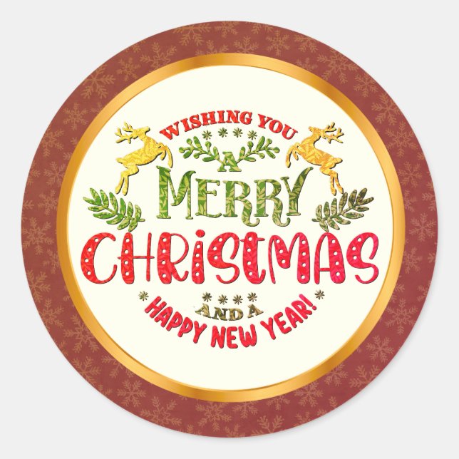 Merry Christmas & Happy New Year Festive Holiday Classic Round Sticker (Front)