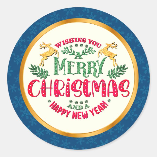 Merry Christmas & Happy New Year Festive Holiday Classic Round Sticker (Front)