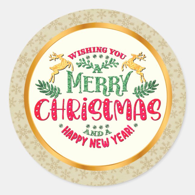 Merry Christmas & Happy New Year Festive Holiday Classic Round Sticker (Front)