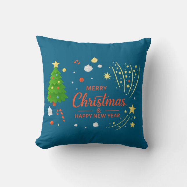 Merry Christmas & Happy New Year | Festive Holiday Cushion (Front)