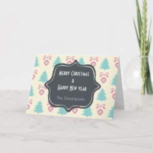 Merry Christmas Happy New Year Festive Pattern Holiday Card