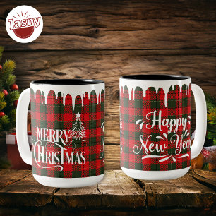 Merry Christmas Happy New Year Flannel Two-Tone Coffee Mug