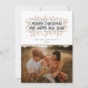 Merry Christmas Happy New Year Floral Holiday Card
