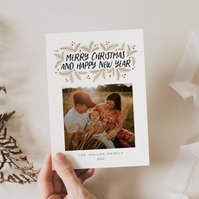 Merry Christmas Happy New Year Floral Holiday Card (Creator Uploaded)