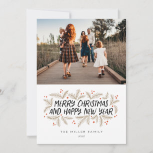 Merry Christmas Happy New Year Floral Holiday Card