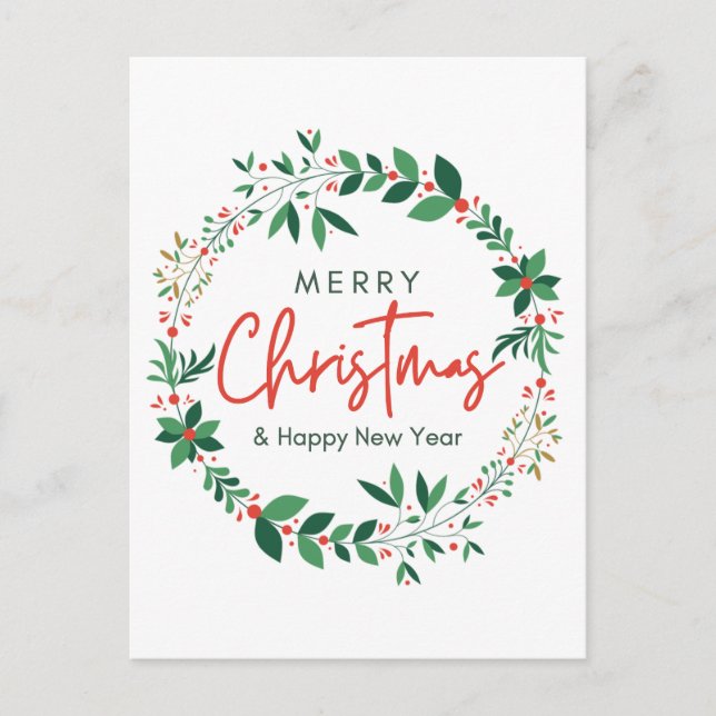 Merry Christmas & Happy New Year Floral Poster Postcard (Front)